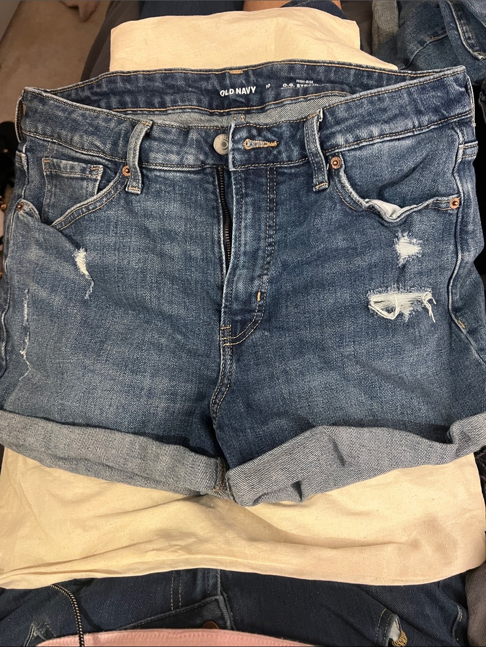 Old Navy high waisted Distressed Rolled Cuff Denim Shorts - Dark Blue